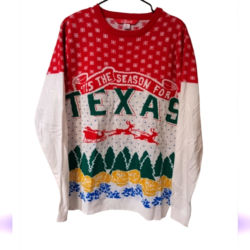 Shinesty Festive Texas Holiday Sweater - Red, White, Green, Yellow, Blue